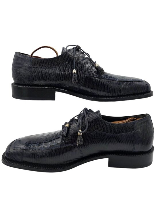 NEW Vintage Crocodile Lizard Mens 10 Navy Blue Exotic David Eden Dress Shoes